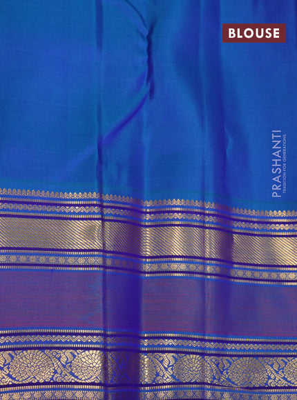 Pure kanchipuram silk saree pink and dual shade of blue with allover checked pattern and rettapet zari woven korvai border