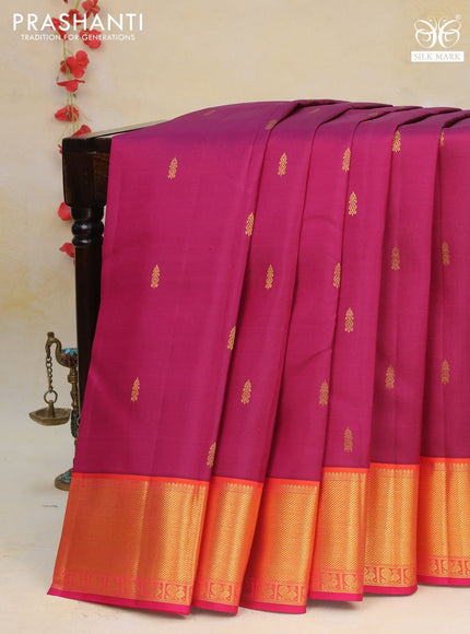 Pure kanchipuram silk saree purple and pink with zari woven buttas and rich zari woven border