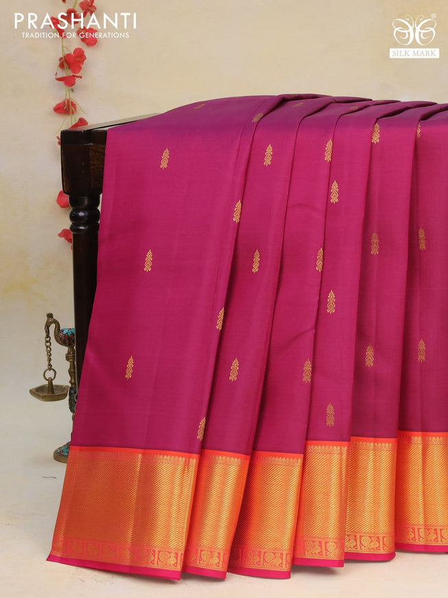 Pure kanchipuram silk saree purple and pink with zari woven buttas and rich zari woven border