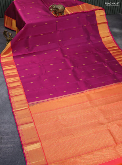 Pure kanchipuram silk saree purple and pink with zari woven buttas and rich zari woven border