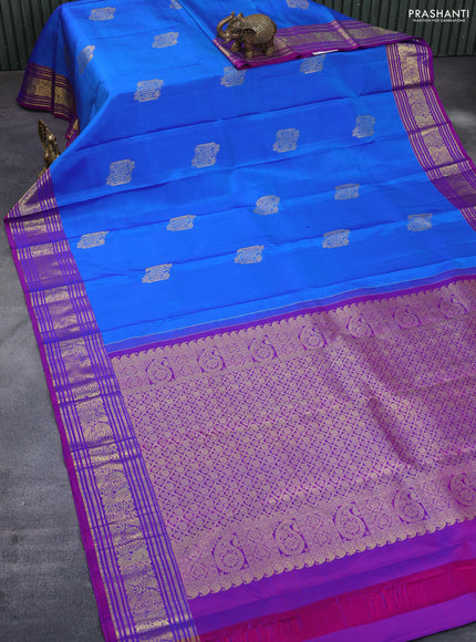 Pure kanchipuram silk saree cs blue and purple with zari woven buttas and zari woven border