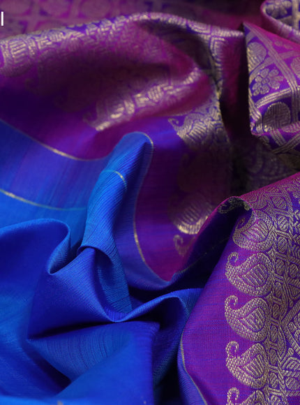 Pure kanchipuram silk saree cs blue and purple with zari woven buttas and zari woven border