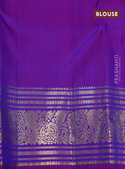 Pure kanchipuram silk saree cs blue and purple with zari woven buttas and zari woven border