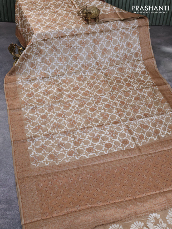 Banarasi tussar silk saree beige with allover batik prints & thread zari buttas and woven border