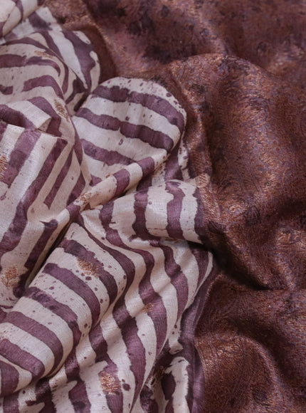 Banarasi tussar silk saree rosy brown with dabu prints & woven buttas and woven border