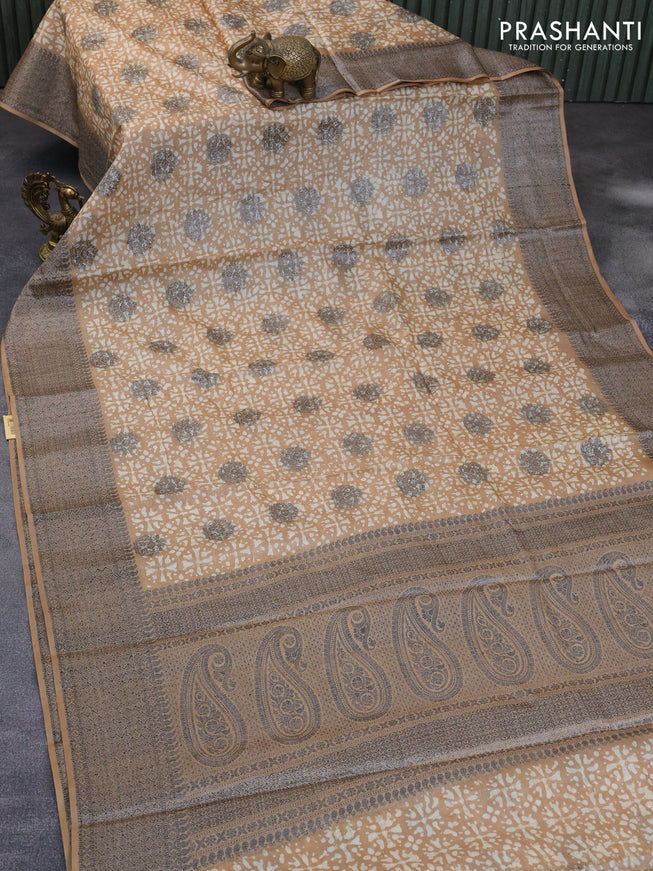 Banarasi tussar silk saree sandal with allover batik prints & woven buttas and woven border