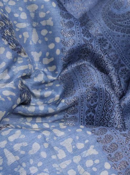 Banarasi tussar silk saree blue shade with allover batik prints & woven buttas and woven border