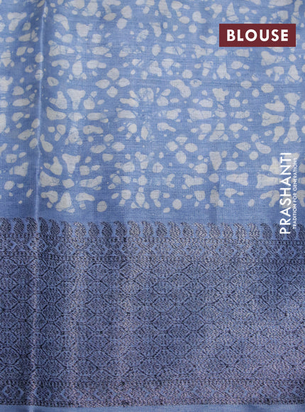 Banarasi tussar silk saree blue shade with allover batik prints & woven buttas and woven border