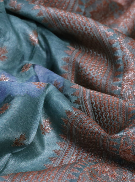 Banarasi tussar silk saree pastel green shade with floral prints & woven buttas and woven border