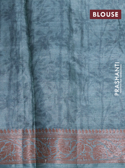 Banarasi tussar silk saree pastel green shade with floral prints & woven buttas and woven border