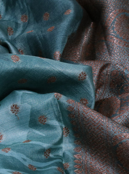 Banarasi tussar silk saree green shade with floral prints & woven buttas and woven border