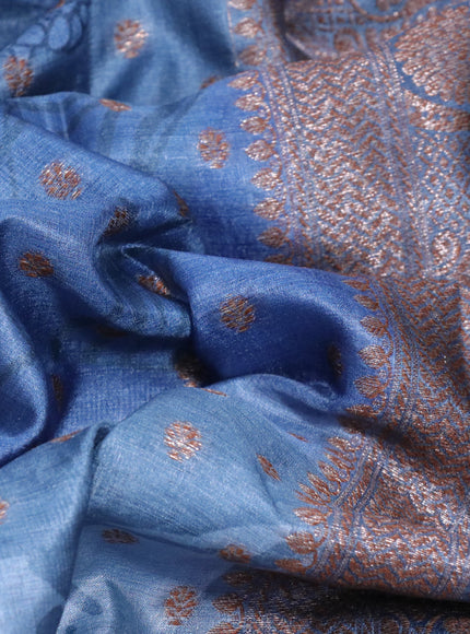 Banarasi tussar silk saree pastel blue with floral prints & woven buttas and woven border