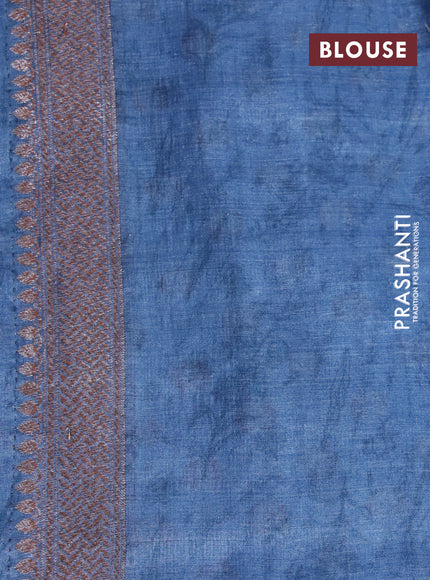 Banarasi tussar silk saree pastel blue with floral prints & woven buttas and woven border