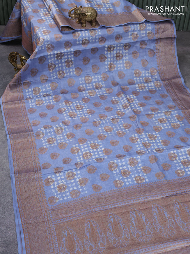 Banarasi tussar silk saree blue shade with allover batik prints & woven buttas and woven border