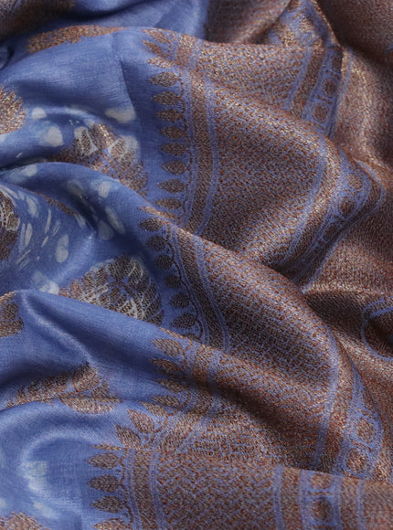 Banarasi tussar silk saree blue shade with allover batik prints & woven buttas and woven border