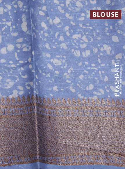 Banarasi tussar silk saree blue shade with allover batik prints & woven buttas and woven border