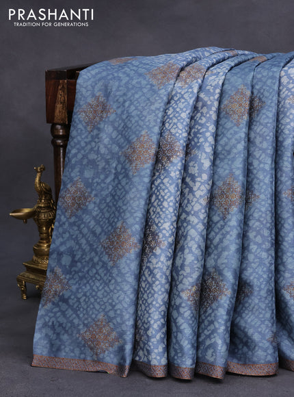 Banarasi tussar silk saree blue shade with allover batik prints & woven buttas and woven border