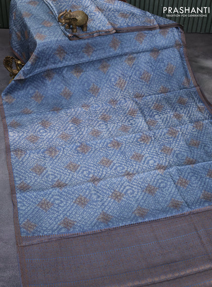 Banarasi tussar silk saree blue shade with allover batik prints & woven buttas and woven border