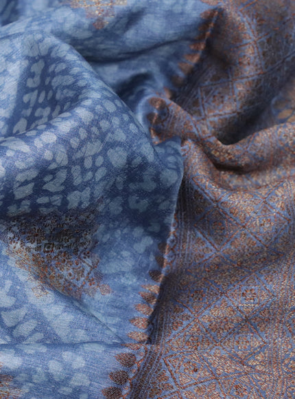 Banarasi tussar silk saree blue shade with allover batik prints & woven buttas and woven border