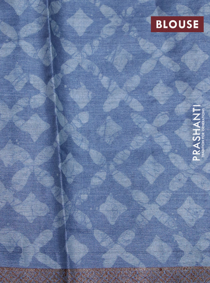 Banarasi tussar silk saree blue shade with allover batik prints & woven buttas and woven border