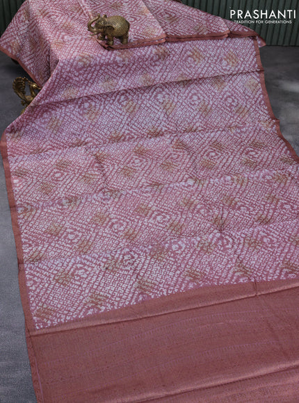 Banarasi tussar silk saree pastel maroon shade with allover batik prints & woven buttas and woven border