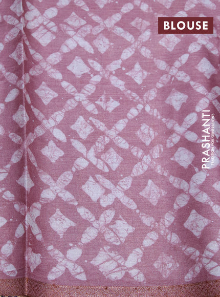 Banarasi tussar silk saree pastel maroon shade with allover batik prints & woven buttas and woven border