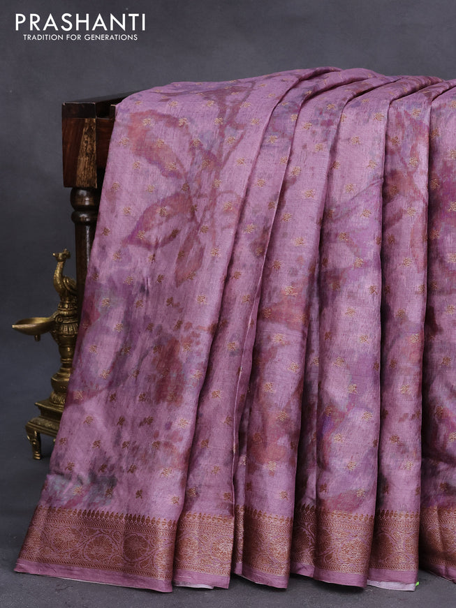 Banarasi tussar silk saree mild purple with dabu prints & woven buttas and woven border