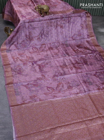 Banarasi tussar silk saree mild purple with dabu prints & woven buttas and woven border