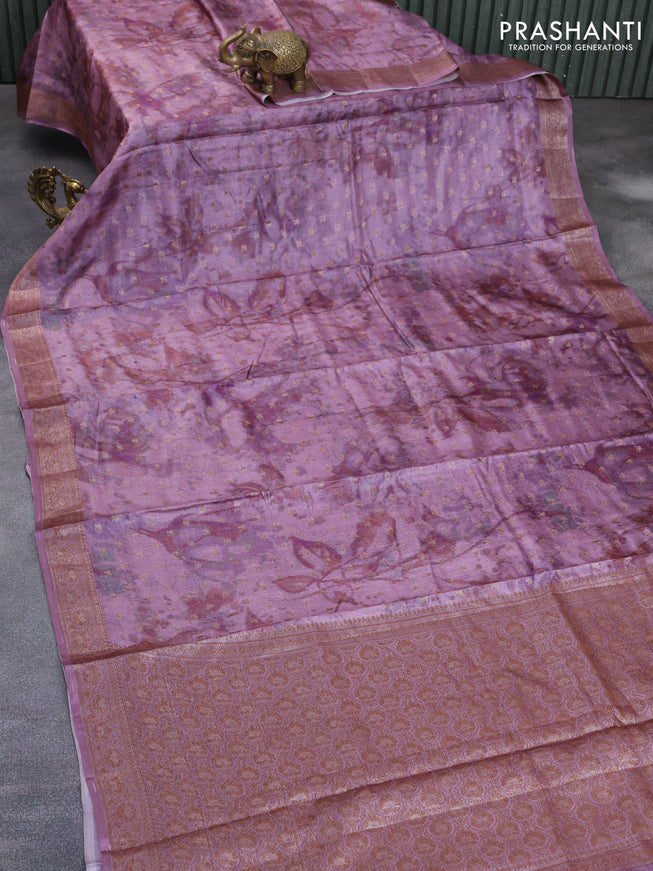 Banarasi tussar silk saree mild purple with dabu prints & woven buttas and woven border