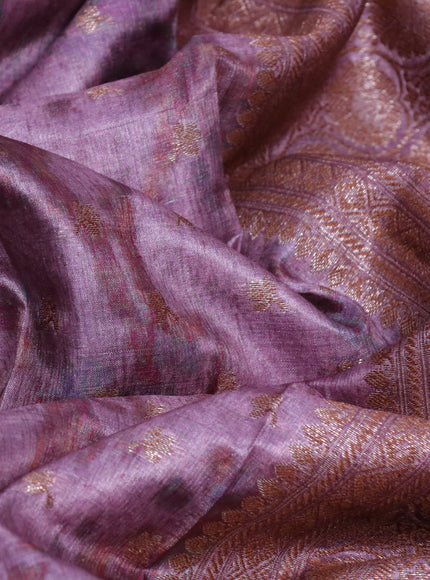 Banarasi tussar silk saree mild purple with dabu prints & woven buttas and woven border