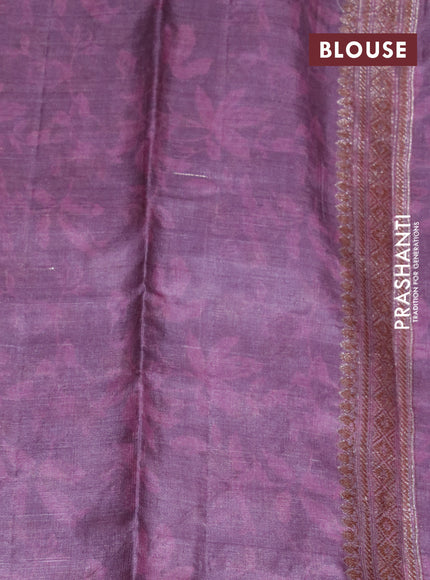 Banarasi tussar silk saree mild purple with dabu prints & woven buttas and woven border