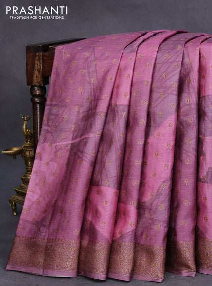 Banarasi tussar silk saree purple shade with allover prints & woven buttas and woven border