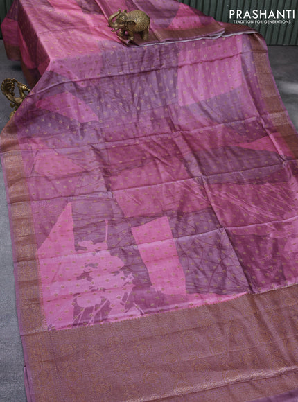 Banarasi tussar silk saree purple shade with allover prints & woven buttas and woven border