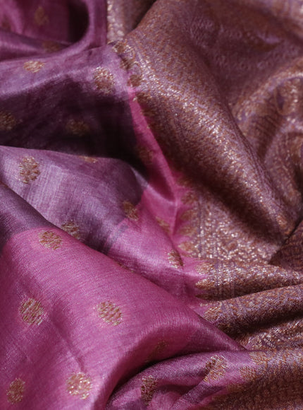 Banarasi tussar silk saree purple shade with allover prints & woven buttas and woven border