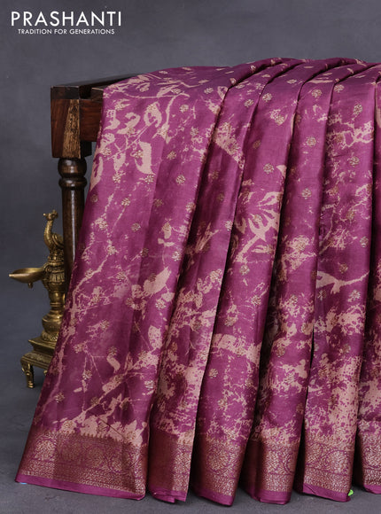 Banarasi tussar silk saree purple with dabu prints & woven buttas and woven border