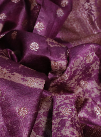 Banarasi tussar silk saree purple with dabu prints & woven buttas and woven border