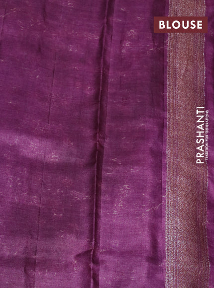 Banarasi tussar silk saree purple with dabu prints & woven buttas and woven border