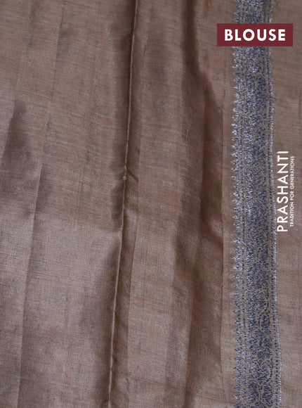 Banarasi tussar silk saree brown shade with allover prints & zari buttas and woven border