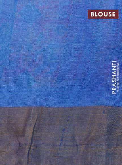 Pure tussar silk saree mustard shade and red blue with allover butta prints and zari woven border