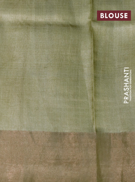 Pure tussar silk saree beige and elaichi green with allover prints and zari woven border