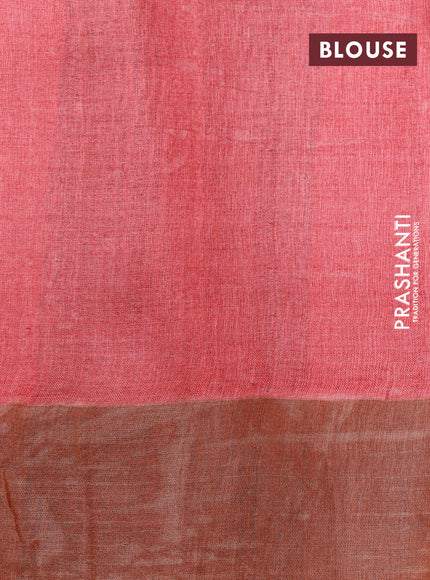 Pure tussar silk saree pastel brown and red with allover floral butta prints and zari woven border