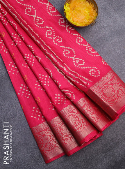 Semi dola saree pink with allover bandhani butta prints and zari woven border