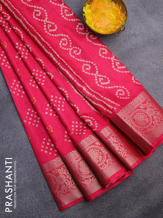 Semi dola saree pink with allover bandhani butta prints and zari woven border