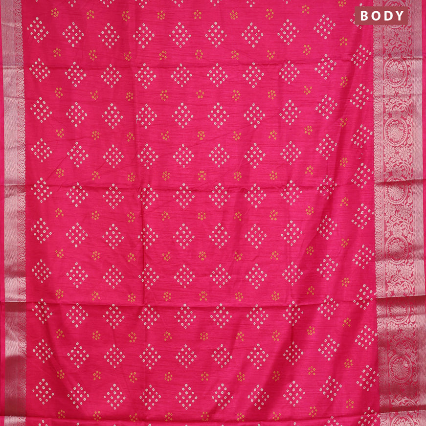 Semi dola saree pink with allover bandhani butta prints and zari woven border