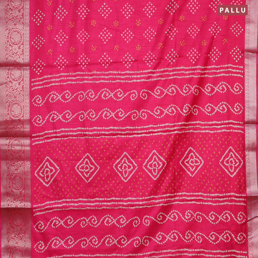 Semi dola saree pink with allover bandhani butta prints and zari woven border