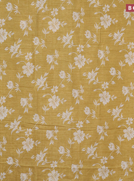 Semi dola saree yellow with allover floral prints & self emboss and zari woven border