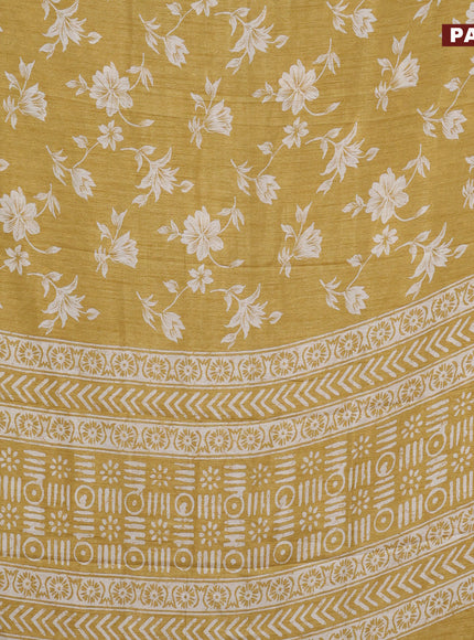 Semi dola saree yellow with allover floral prints & self emboss and zari woven border