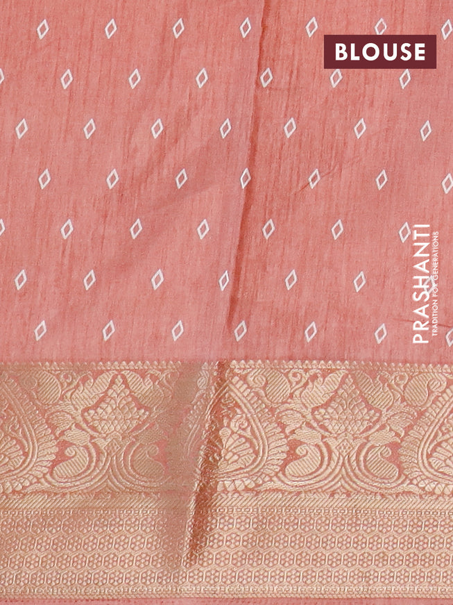 Semi dola saree peach shade with allover floral prints and zari woven border