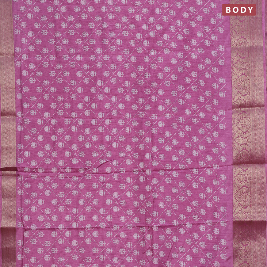 Semi dola saree mauve pink with allover floral prints and zari woven border