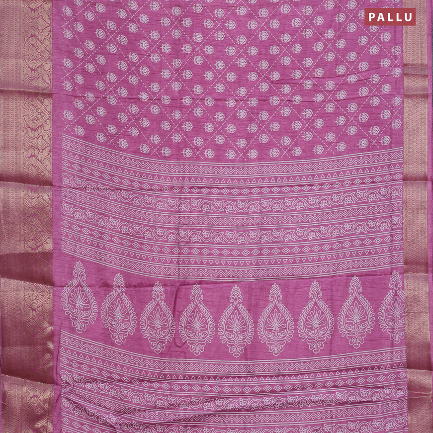 Semi dola saree mauve pink with allover floral prints and zari woven border